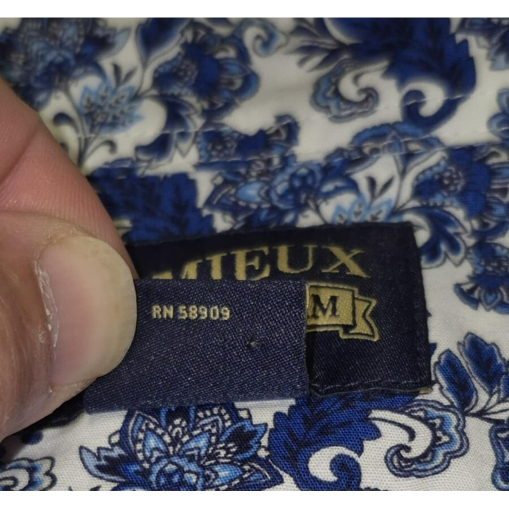 Cremieux Men's Blue‎ & White Flowery Print Button Down Short Sleeve Shirt sz. L - Picture 4 of 11